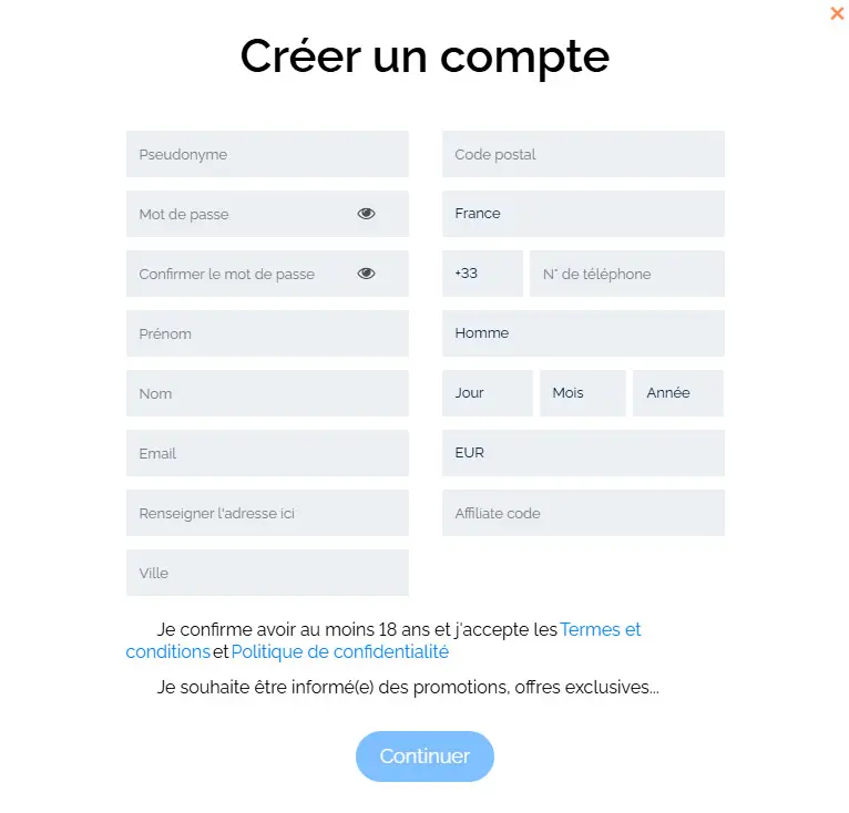 Processus d'inscription MyJackpot Casino